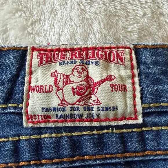 Y2k True Religion Rainbow Joey Jean 30 Blue Flare USA Flap Pocket Stitched - Picture 8 of 12
